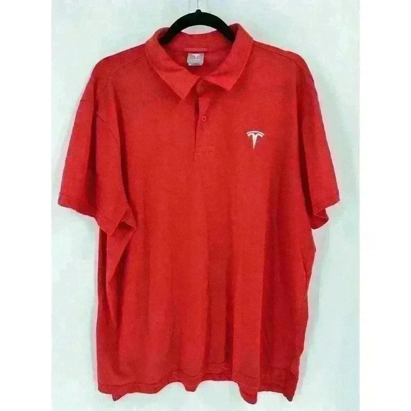TESLA Polo Shirt Mens 2XL Red Short Sleeve Cotton Sustainable Electric Vehicles - Picture 2 of 8